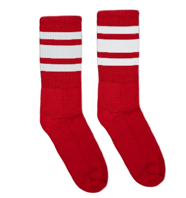 Quirky athletic socks-White Striped Socks | Red