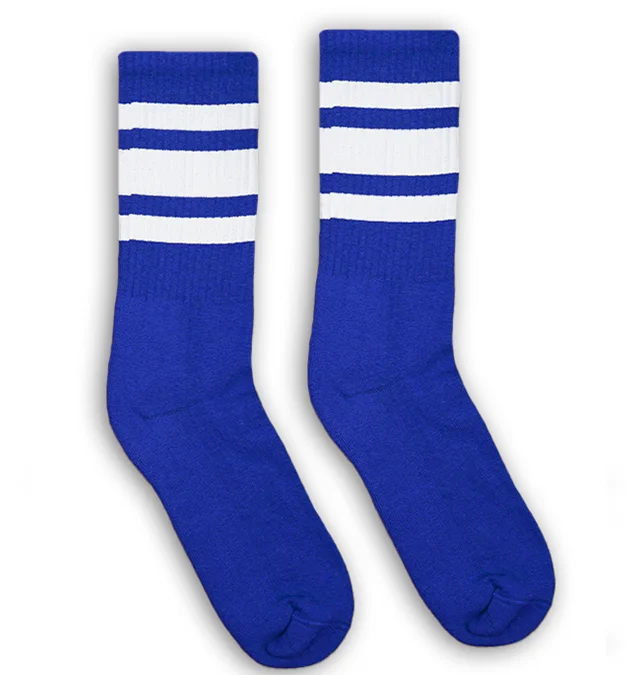 Hand-knit athletic socks-White Striped Socks | Royal