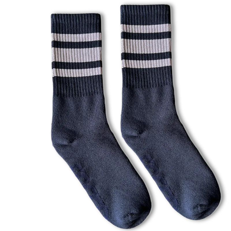 Soft athletic crew-White Striped Socks | Navy